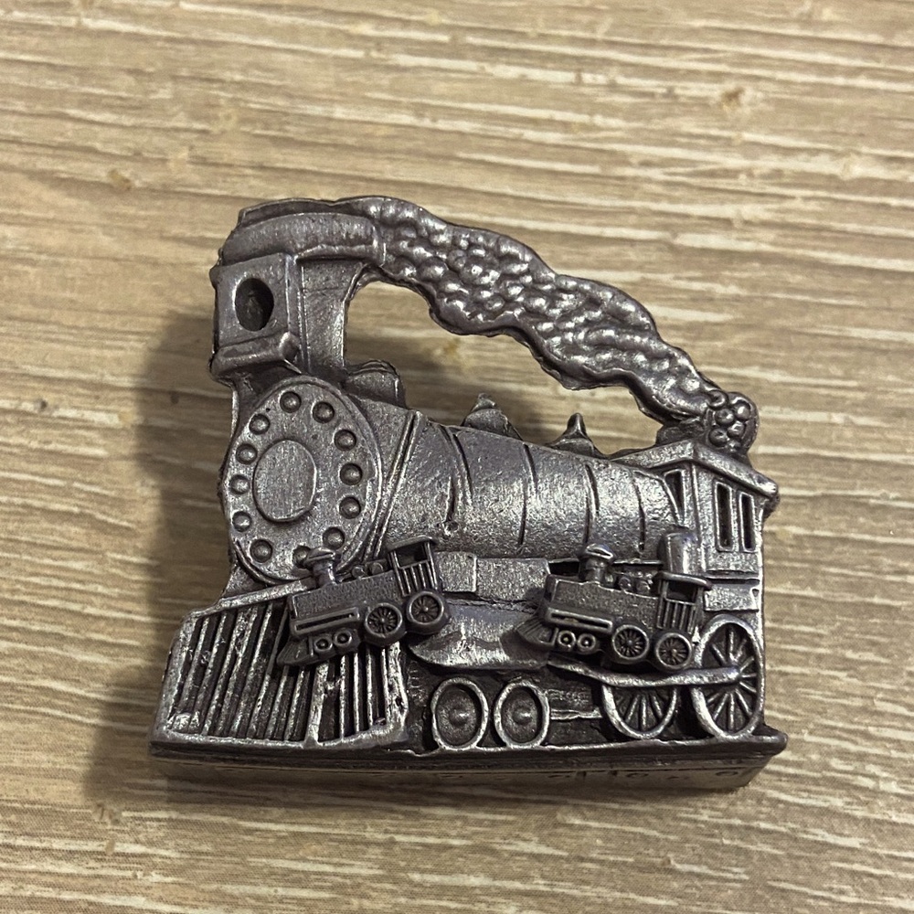 Vintage Torino Pewter Train Jewelry Necklace Brooch Earrings Trinket Box Set
